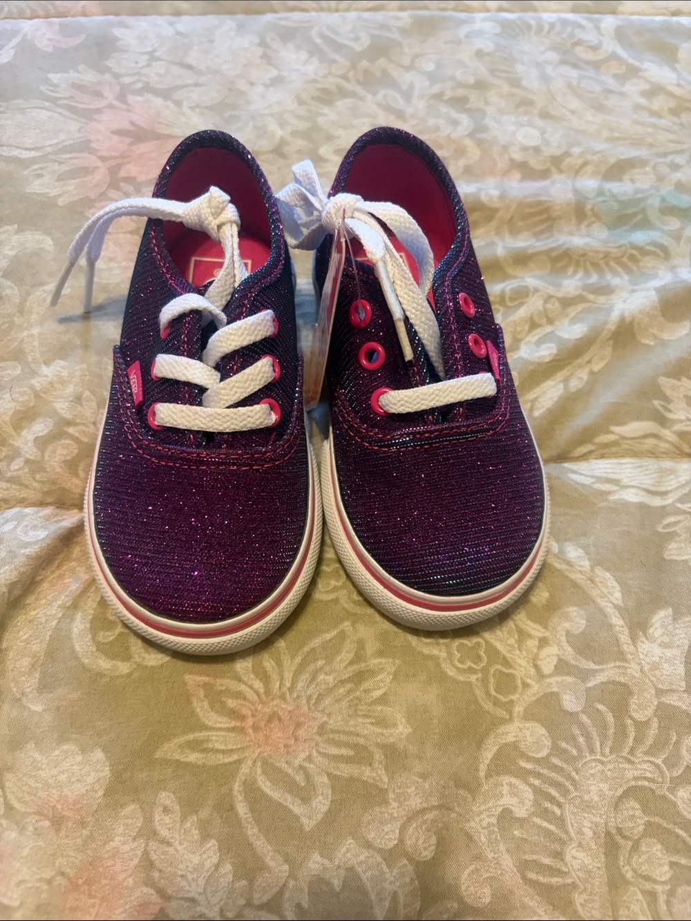 Vans Kids Glitter Purple Sneakers with White Laces